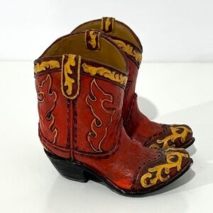 RESIN BOOTS Red and Yellow Western Cowboy Boots CANDLE HOLDERS